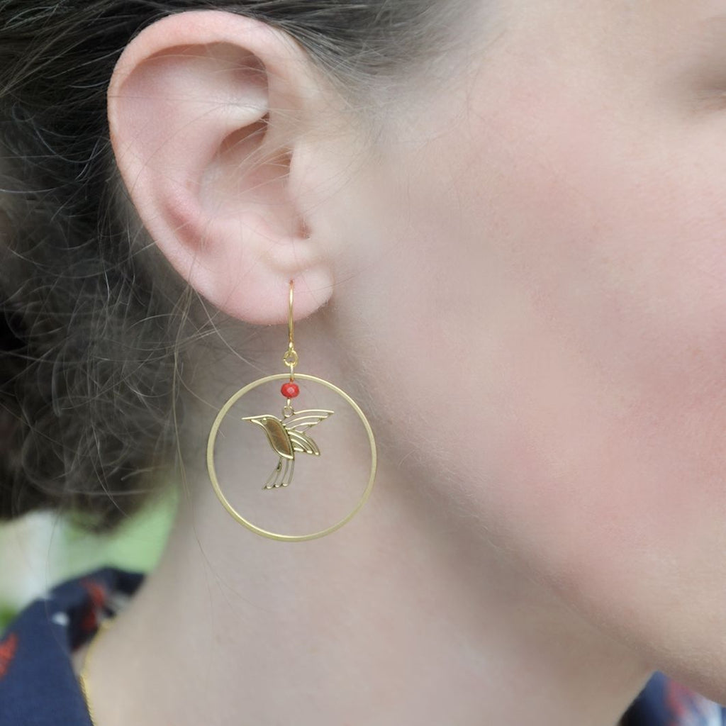 Boucles d'oreilles Colibris dorées à l'or fin